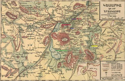 Kesaria district historical Armenian map 1914-1918