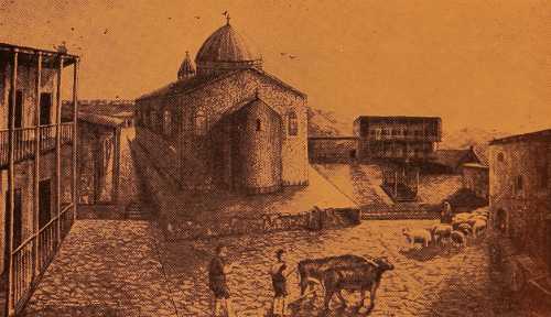 Surp Lusavorich Monastery of Garin, sketched by V. Ghazikian
