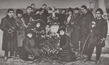 Abelian-Armenian Theater Group gathered around Bedros Atamian’s tomb, Bolis 1908