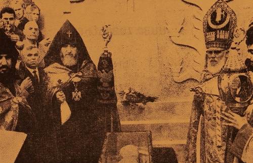 Catholicos Vazken I during the 50th Anniversary of the Armenian genocide – Erevan