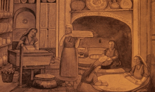 Laundering and bread making, Sketch by V. Ghazikian 1930