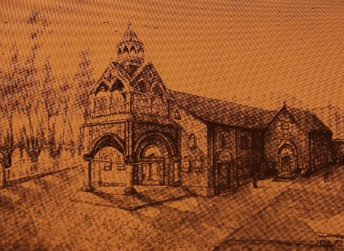 Surp Asdvadzadzin Church of Garin, sketched by V. Ghazikian