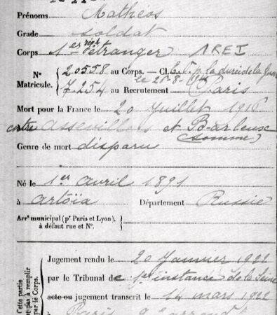 Armenian Legionnaire Mateos Akinian from Artvin – Document